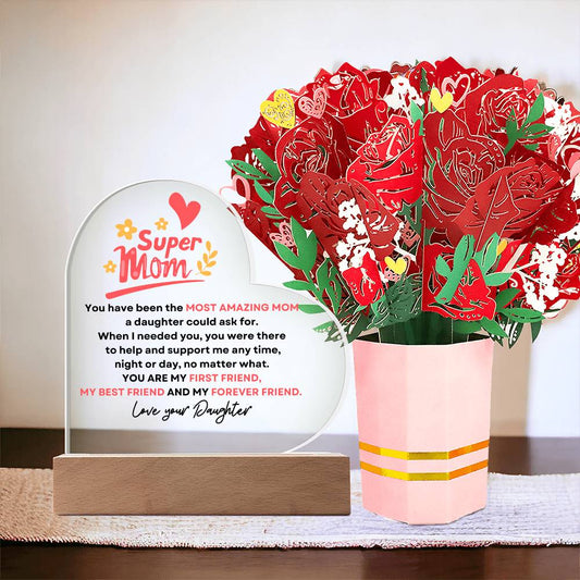 Super Mom Heartfelt Embrace w/Faux Flower Bouquet - Daughter