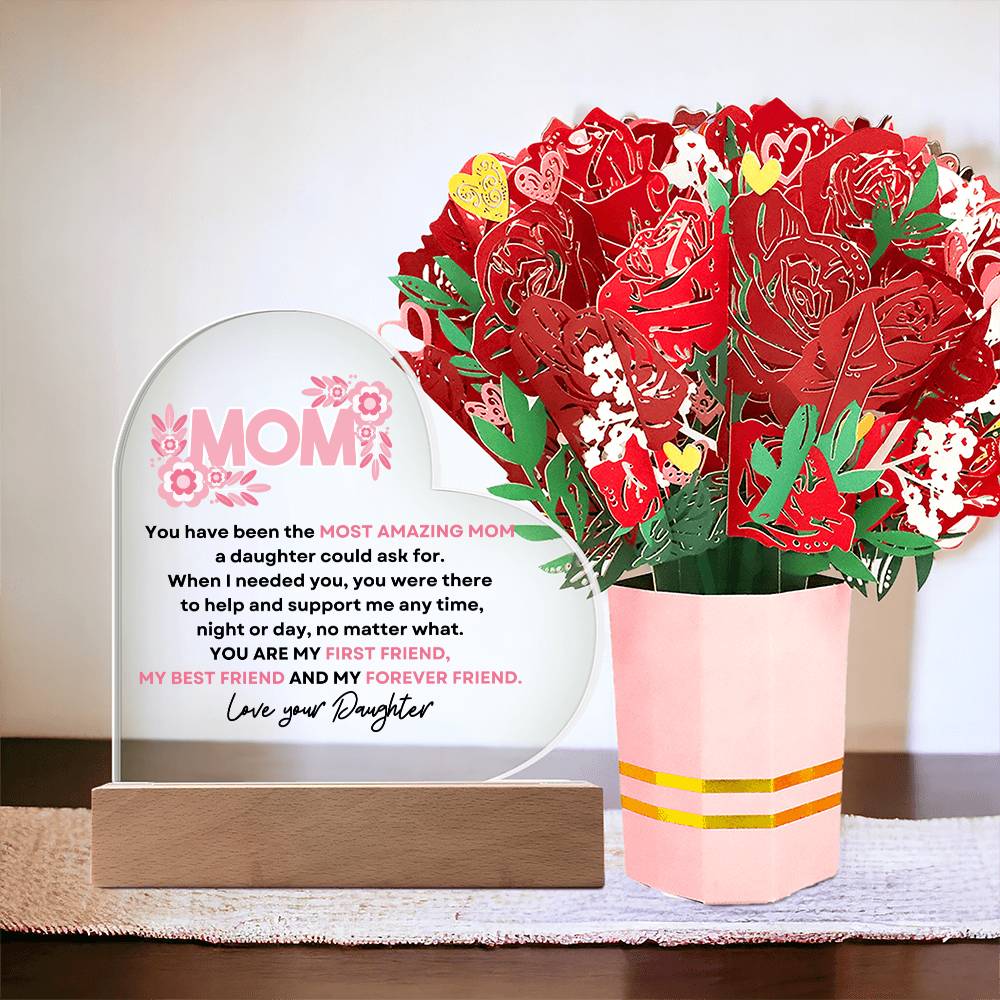Mother's Love Heart w/Faux Flower Bouquet - Daughter
