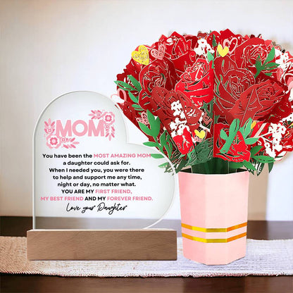 Mother's Love Heart w/Faux Flower Bouquet - Daughter